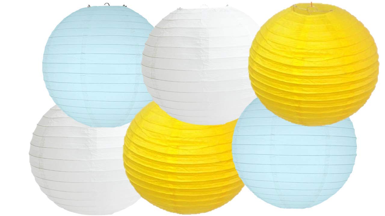Paper Lanterns Mix Color Packs of 6 Round Paper Lanterns Lampshade (Blue Yellow Shade, 6" (15 Cm))
