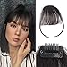 VIOLET Clip in Air Bangs 100% Remy Human Hair with Temples Hand Tied Thin Air Bangs Mini Human Hair Bangs Clip On Hairpiece Flat Fringe Bangs for Women(Black)