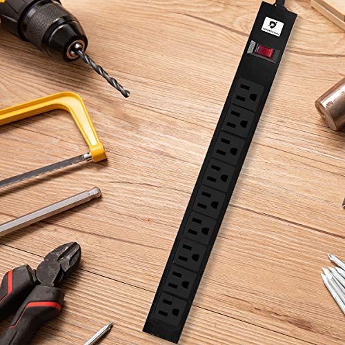 9 Outlet Metal Power Strip Surge Protector, 6ft Long Extension Cord