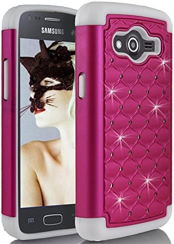 Galaxy Core Prime Case, Akimoom[shine Series]Studded Rhinestone Crystal Bling Trendy Defender Nonslip Scratch Resistant Protective Cover for Samsung Galaxy Core Prime[G360](White/Pink)