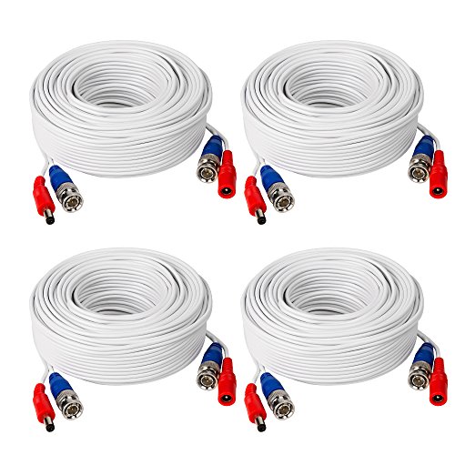 TYUMEN 4 Pack 60FT (18.3 Meters, White) All-in-One BNC Video and Power Security Camera Cables, BNC Extension Surveillance Camera Cables for CCTV Camera DVR Security Systems
