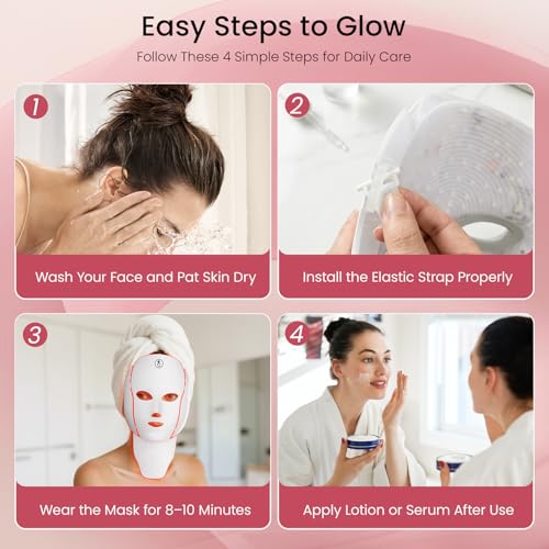 LED Face Neck Mask Light Therapy for Skin Care Anti Aging Wrinkles Acne Treatment,Red Blue Infrared 7 Colors Facial Rejuvenation Device 630nm Near Infrared,Home Use Beauty Device White