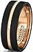 Mens Wedding Band Brushed Black Tungsten Ring 8mm Rose Gold Groove Flat Edge Comfort Fit