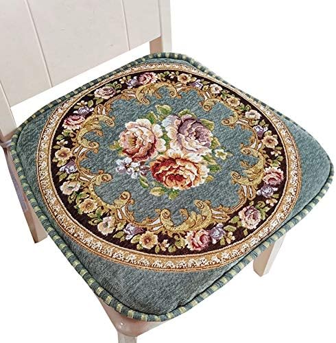 Peacewish European Embroidery Chair Pads Seat Cushion with Tie for Home Office Dinning Chair Indoor Outdoor Seat Chair Pad (Round Green, Set of 4)