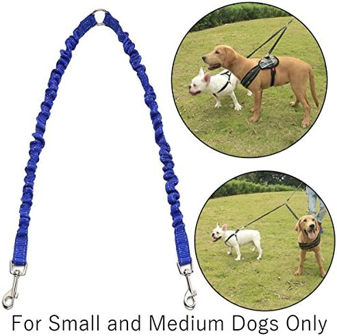 Double Dog Leash Coupler - Best for Large & Medium Breeds - Tangle Free Dual Dog Lead Splitter for Two Dogs - Extends 19-31 Inches - Black Nylon Reflective (Blue)