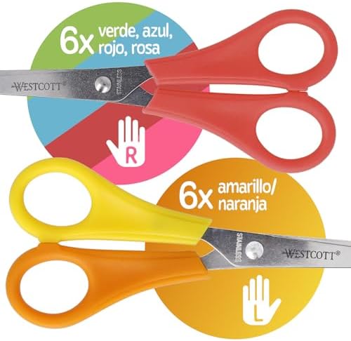 Tijeras para niños, 30 unidades en caja expositora | Tijeras con escala integrada de 5 cm | Tijeras para manualidades de 13 cm (5"), ideales para manos infantiles | Punta redondeada | E-2150S