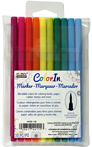 Uchida 10 piece colorin brush tip marker set, bright