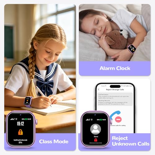 4G Children's Smartwatch GPS Watch with Video Calls, Voice Chat, School Mode, Dual Camera, Alarm, Pedometer, IP68 Calculator Smart Watch for Boys and Girls, Purple