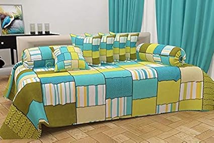 CHOICE HOMES Cotton DIWAN Set Printed 8 Piece of Combo 5 Cousins and 2 Bolster with Single BEDSHEET