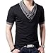 Men Summer Fashion Button V Neck Slim Muscle Tops Tee T Shirt Tshirt (US L/Asia Tag 2XL, Black)