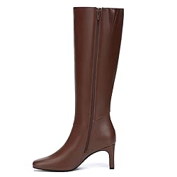 Athlefit Brown Knee High Boots for Women Square Toe