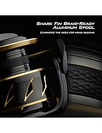 Carrete de pesca KastKing Sharky III dorado, Carrete giratorio de cuerpo de aluminio Zero Flex, arrastre de carbono de 87.1 lbs, rodamientos de bolas de doble blindaje de 10 + 1, relación de engranajes de 5,2:1, aguas interiores o agua dulce.