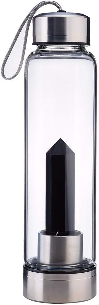 ToDIDAF Crystal Glass Water Bottle, Natural Crystal Point Healing Obelisk Wand Elixir Quartz Crystal Point Energy Water Bottle Tools Best Gifts for Your Friends, Families, 500g