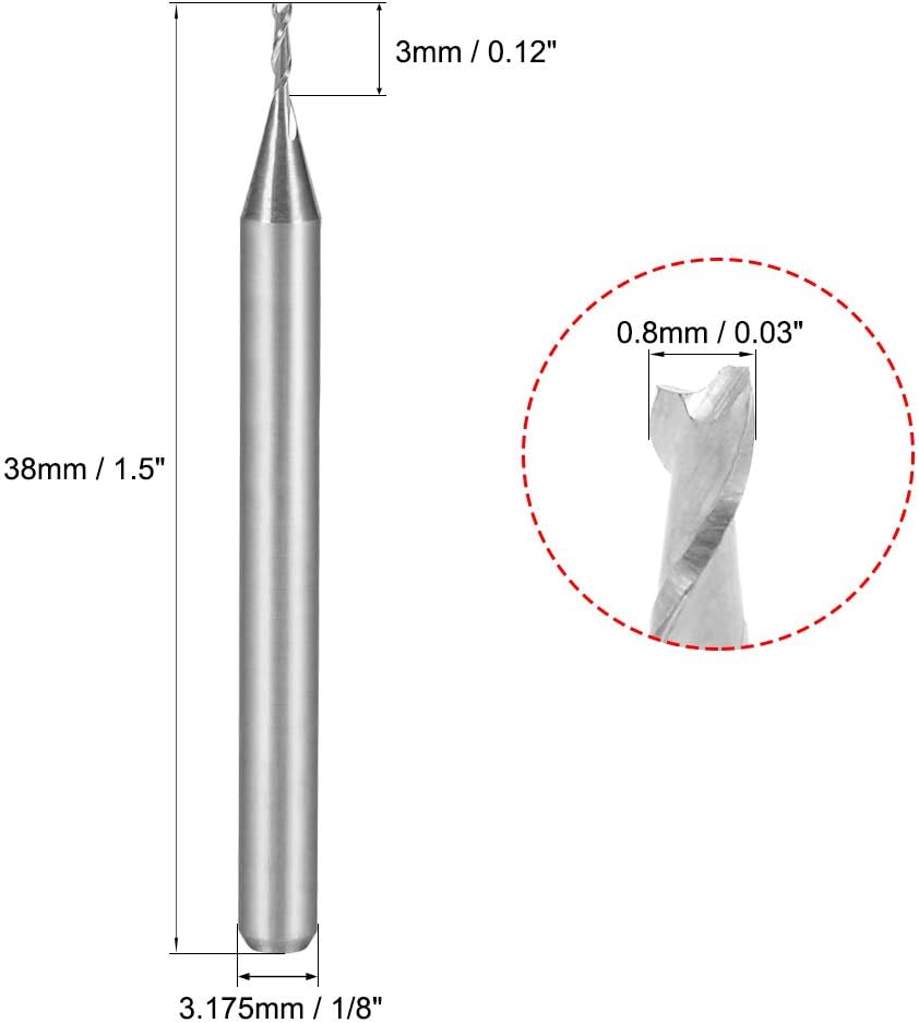 sourcingmap 5PCS 1/8" Shank 0.8mm x 3mm Carbide End Mill CNC Router Bits 2 Flute Milling Bit for Acrylic PVC MDF Wood - Image 4