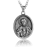 NIGHTCRUZ Sacred Heart of Jesus Necklace, Oval Religious Medal Medallion Stainless Steel for Men Women