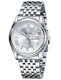 WWOOR Men's Analog Quartz Business Watch Roman Numeral Date Waterproof Stainless Steel Band Silver