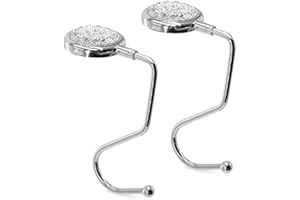 TANOSII Purse Hook Mental Clutch Holder Handbag Rhinestone Hanger for Table Desk Reverse White 2 Packs
