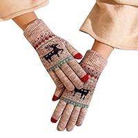 CactusAngui Glove Gloves Lady Snow Deer Knitted Thicken Gloves Full Finger Touch Screen Mittens Xmas Gift - Brown