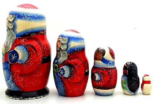 Santa with toys Russian Nesting Dolls Hand Painted 5 Piece Set by BuyRussianGifts