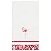 Flamingo Design Dishtowel, White Waffle Weave with Pleated Finish