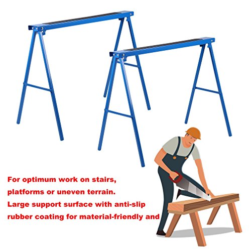 All Steel 39inch Folding Sawhorse by Coldcedar, Heavy Duty Portable Saw Horses: Height Adjustable, Fully Assembled 250 lb Weight Capacity Each and Quickly Folds Up for Easy Storage, Pack of 2