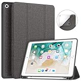 Soke iPad 9.7 2018/2017 Case with Pencil Holder, Smart iPad Case Trifold Stand with Shockproof Soft TPU Back Cover and Auto Sleep/Wake Function for iPad 9.7 inch 5th/6th Generation, Dark Grey