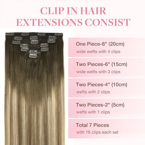 GOO GOO Extensiones Adhesivas Pelo Natural, 40cm 90g 7pcs, Extensiones de cabello humano Natural auténtico, 3/8/613 Marrón Nogal a Castaño Ceniza y Rubio Blanquecino
