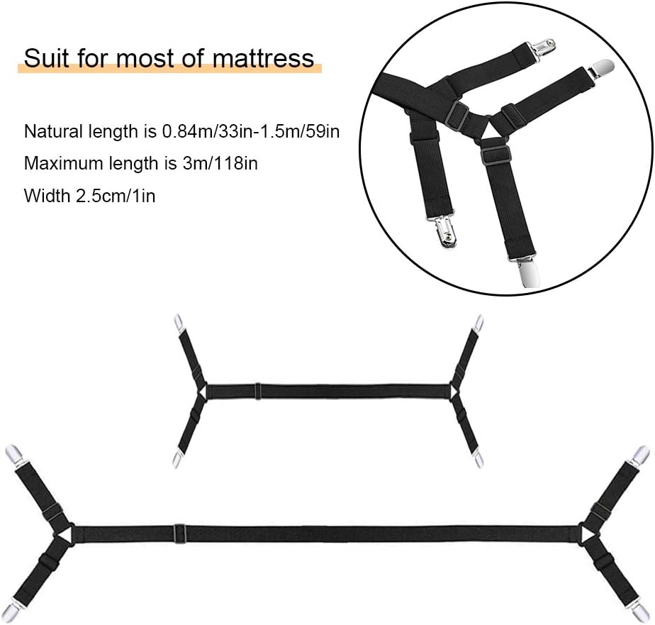 QoeCycth Bed Sheet Holder Straps, 2Pcs Adjustable Crisscross Fitted Sheet Band Straps Grippers Suspenders, Triangle Elastic Mattress Cover Holder Fasteners for All Bed Sheets, Mattress Covers: Home & Kitchen