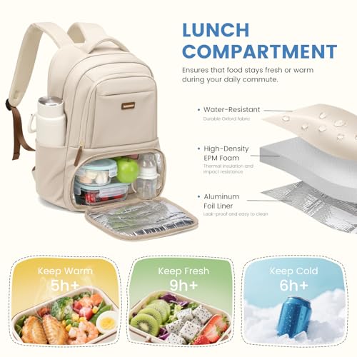 GOLF SUPAGS Insulated Backpack, 16 Inch Computer Backpack, Lunch Backpack with Insulated Compartment, for Camping, Travel, College Work (Abricot)
