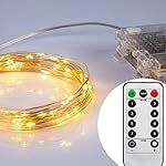 Homestarry Dimmable String Lights PRO 66 LED's, 16-Feet, Flexible Silver Wire Battery Operated, Waterproof Design with Wireless Remote Control, Warm White