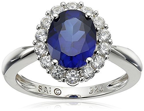 Sterling Silver Created Blue Sapphire and Created White Sapphire Ring, Size 7