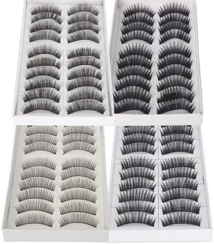 40 Pairs Black Long &amp; Thick Reusable False Eyelashes Fake Eye Lash for Makeup Cosmetic - 4 Kinds of Style