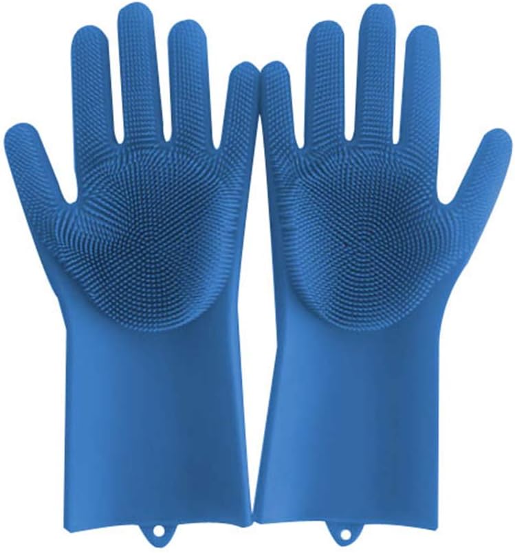 Magic Ssakssak Reusable Silicone Gloves with Wash Scrubber (13.6" Large, 1Pair), Heat Resistant, for Cleaning, Household, Dish Washing, Washing The Car (Navy)