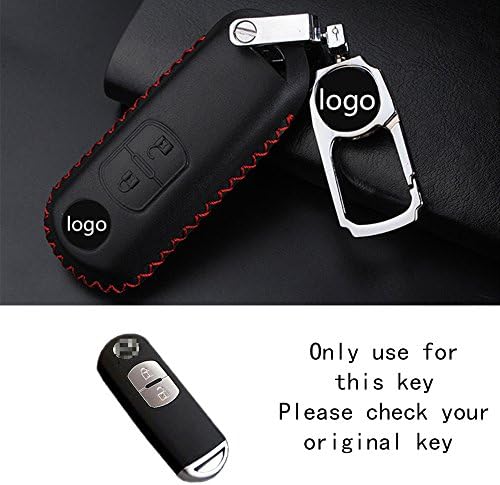 RAOPING Car Leather key chain auto key holder case for Mazda 3 Mazda 6 CX-3 CX-4 CX 5 CX 7 C X 9 Atenza Axela MX5 car key cover bag Zinc alloy ring Auto accessories (Black Red line)