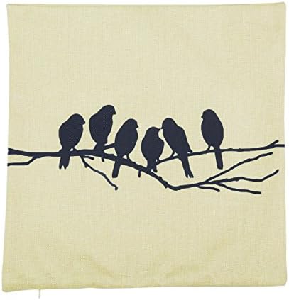 CoolDream Cotton Linen Square Decorative Throw Pillow Case Cushion Cover Bird Branch with Birdcage 18 X18