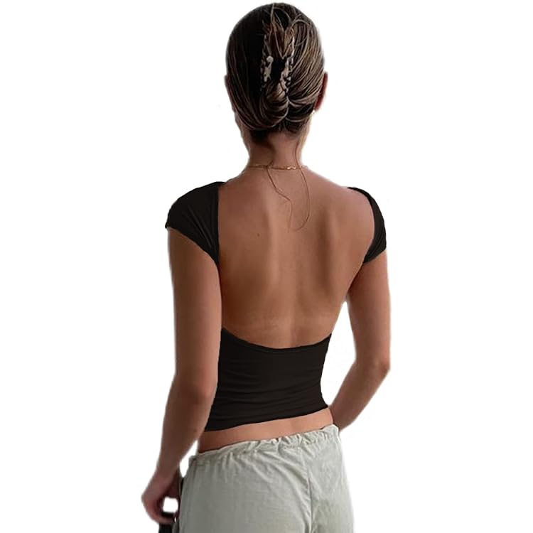 Haut Court Dos Nu Femme - T-shirt Dos Sexy, Manches Courtes, Idéal Pour L'été Et Les Soirées