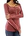 PattyBoutik Women Henley Crochet Lace Inset Long Sleeve Top (Rust Small)