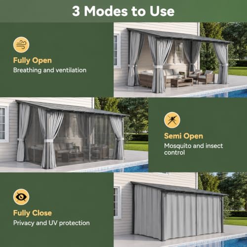 Aoxun 12x10FT Wall-Mounted Pergola Review: Lean-To Gazebo with Curtains & Netting image 18