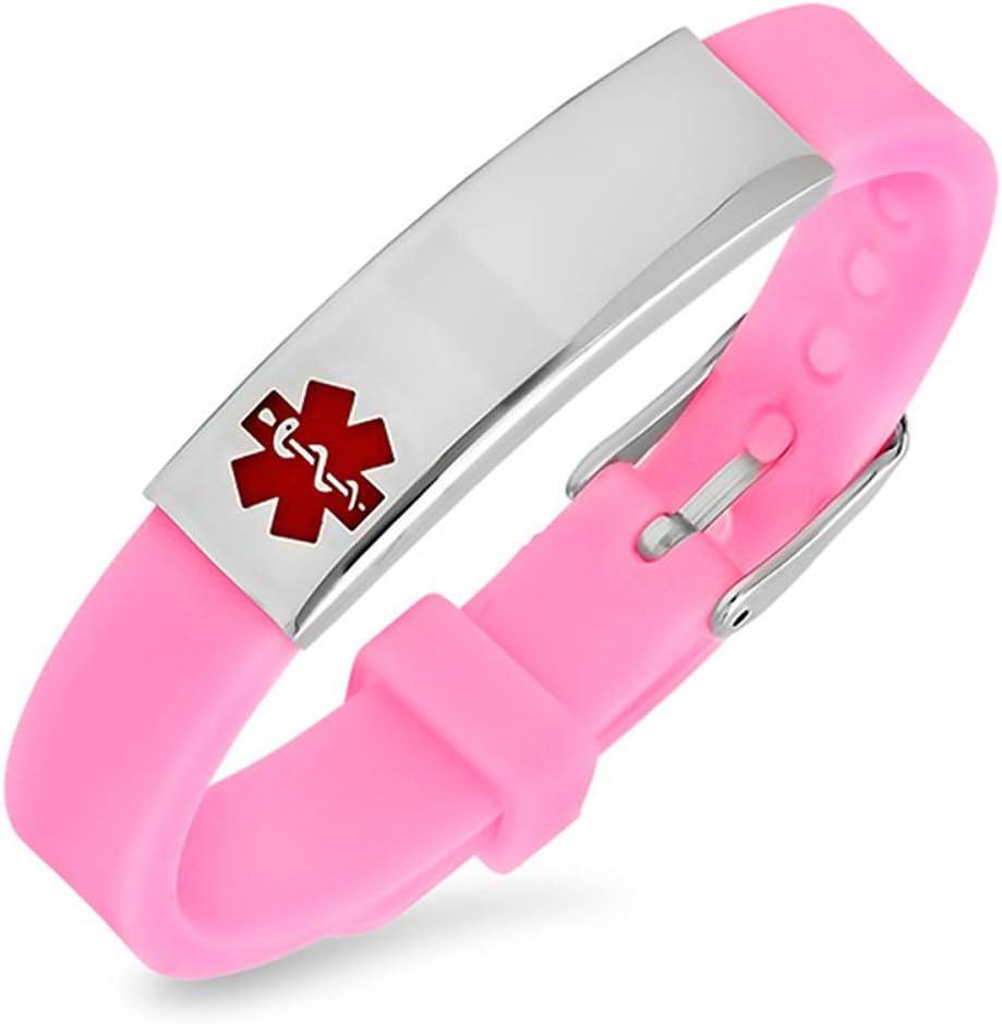 Free Engraving Surgical Steel and Rubber Medical Alert ID Bracelets Adjustable Size