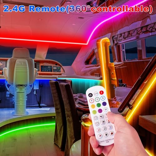 50FT/15M Boat LED Strip Lights Waterproof, Marine Pontoon Boat LED Strips, 12V RGB Light Strip with APP & Remote, IP67 Waterproof Exterior & Interior Lighting for Fishing Kayak, RV, Yacht, Jon