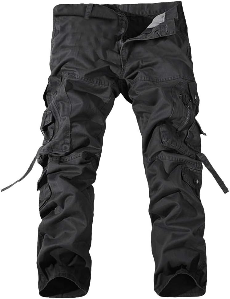OrchidAmor Men's Casual Pleated Multi Zipper Pockets Mid Waist Solid Loose Long Pants