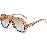 Long Keeper Vintage Oversized Pilot Sunglasses for Women Retro 70s Pilot Sun Glasses Big Frame Trendy Flat Top Shades UV400