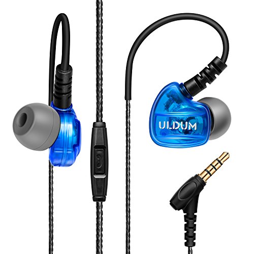 Running Headphones Wired with Microphone, Over Ear Earbuds Noise Isolating Sweatproof Sports Earbuds Earphones with Remote and Earhook Stereo Workout Headset for Jogging Gym for iPhone Android Blue