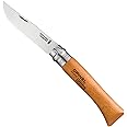 Opinel No. 12 Carbone - Carbon Steel Folding Pocket Knife, Beechwood Handle, 4.82 in Blade, Virobloc Safety Locking Collar, Made in France since 1890