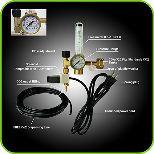 Co2 Regulator Hydroponics Emitter System with Solenoid Valve by Manatee Accurate and Easy to Adjust Flow Meter Made of Brass - Shorten up and Double Your Time for Harvesting!