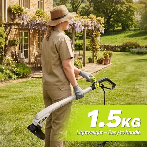 DEKOPRO Tagliabordi Elettrico a Doppio Filo 250 W: Connettore Maschio Standard, Larghezza Taglio 23 cm, Inclusi 3 Bobine di Filo, Ideale per Prati, Giardini e Diserbatura Erbe Infestanti
