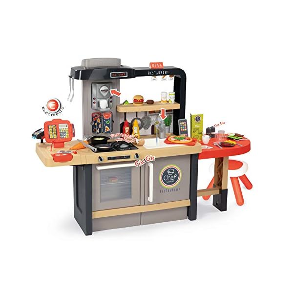 Smoby - Chef Corner Restaurant – zum Kochen uns Servieren, Küchenbereich, Essplatz, Kassenbereich mit Theke und… – Bild 4