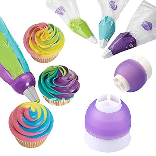 BG-Style Swirl Cake Muffin Coupler 3 Colors Swirl Decorating Cupcake Decorating Kit With Coupler Kitchen Diy Cake Cupcake Muffin Coupler Nozzle White & Purple