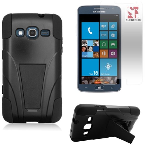 [SlickGears] Heavy Duty Impact Armor Kickstand Case for Samsung ATIV S NEO I8675 /SPH-I800/ SGH-I187 (Sprint, AT&T) + Premium Screen Protector (Black)