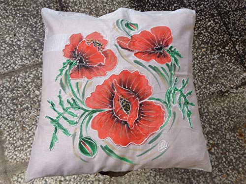 Poppy Hand Painted Pillow Case 40h40 Sm Pillow Case Creative